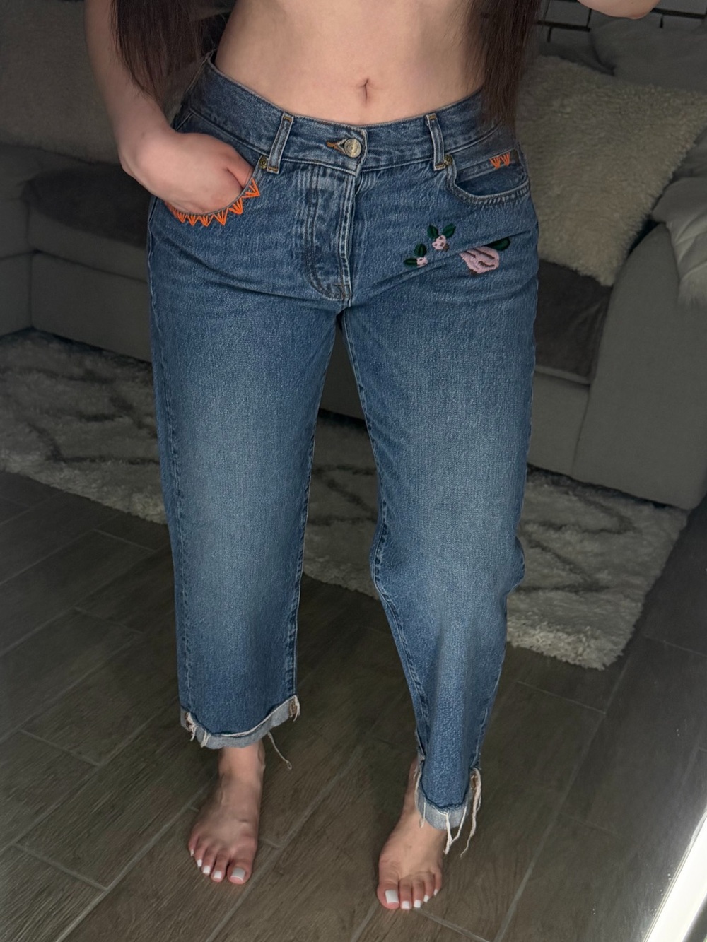Roy Rogers blue ankle embroidered jeans